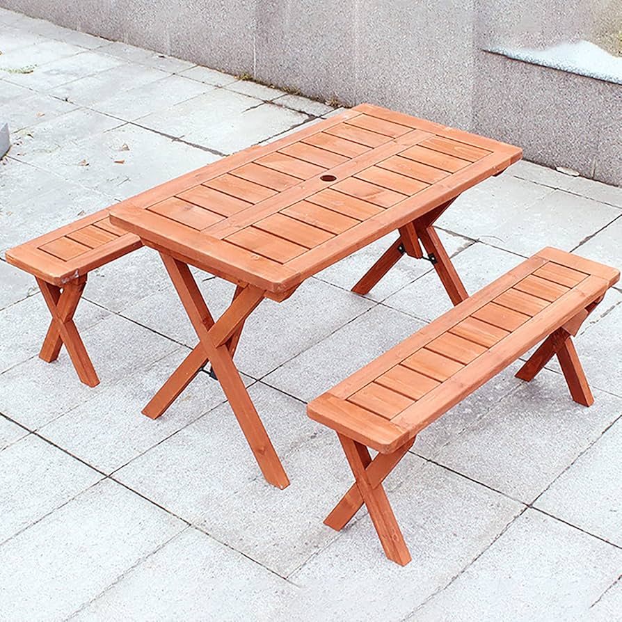 Folding Camping Picnic Table with Bench Set,Solid Wood